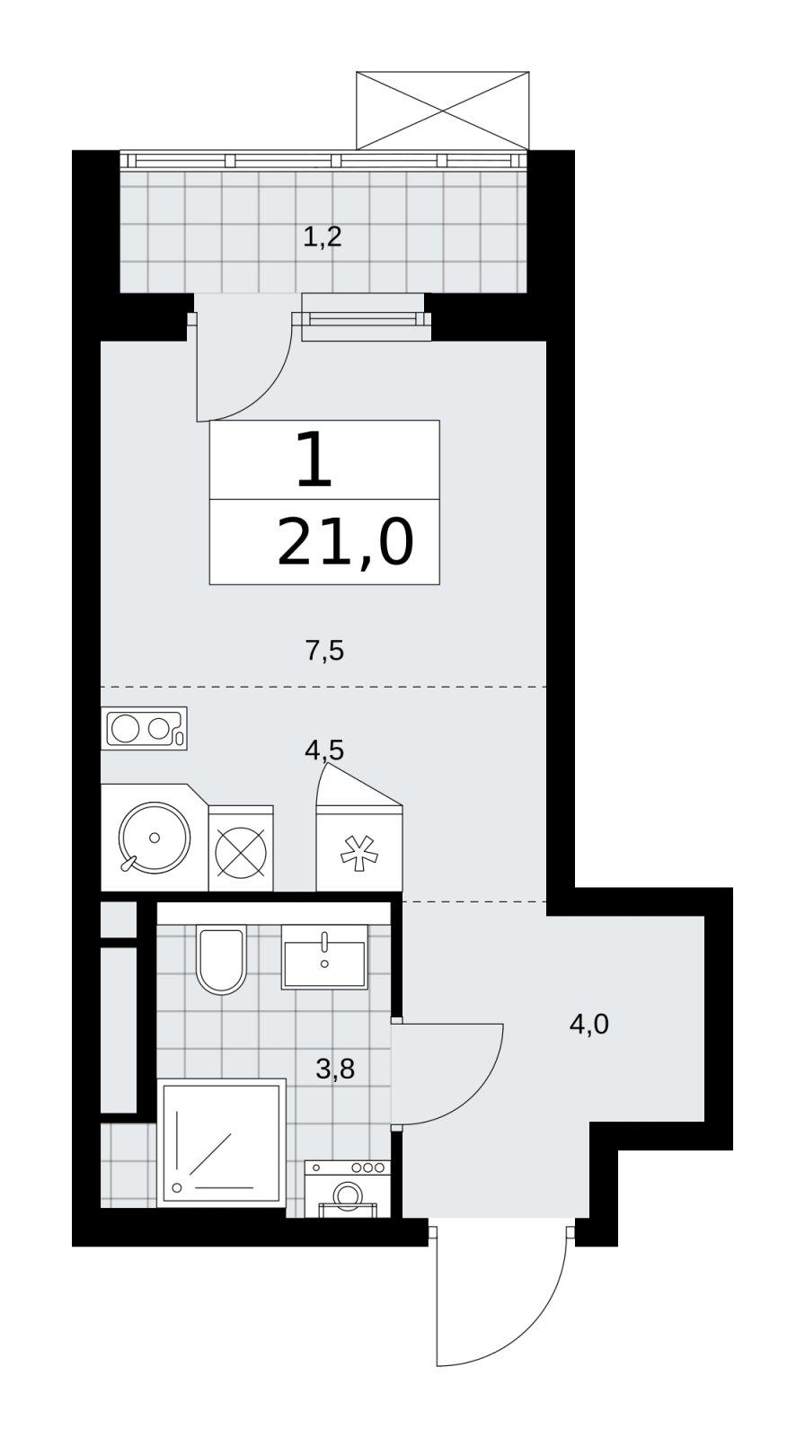 Студия с частичной отделкой, 21 м2, 7 этаж, сдача 2 квартал 2026 г., ЖК Прокшино, корпус 11.2.3 - объявление 2270443 - фото №1