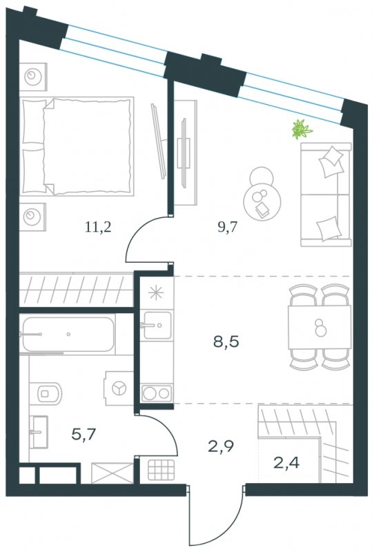 2-комнатная квартира с частичной отделкой, 40.4 м2, 6 этаж, сдача 4 квартал 2023 г., ЖК Level Нагатинская, корпус В - объявление 1667874 - фото №1