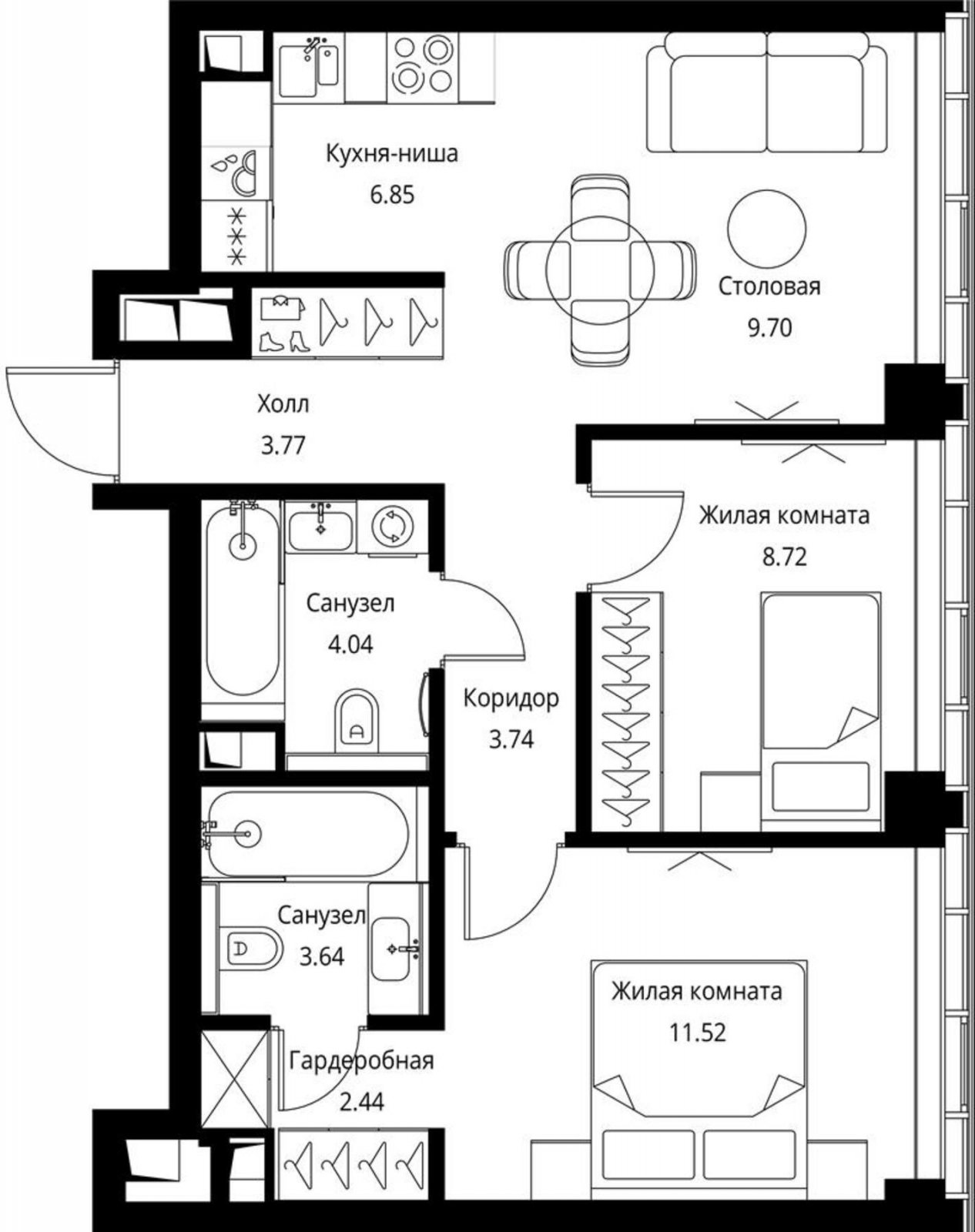 2-комнатная квартира с частичной отделкой, 54.42 м2, 18 этаж, сдача 3 квартал 2026 г., ЖК City Bay, корпус North Ocean 8 - объявление 2240409 - фото №1
