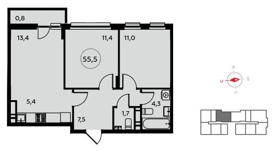 3-комнатная квартира (евро) с полной отделкой, 55.5 м2, 13 этаж, сдача 1 квартал 2023 г., ЖК Белые ночи, корпус 3.1 - объявление 1745763 - фото №1