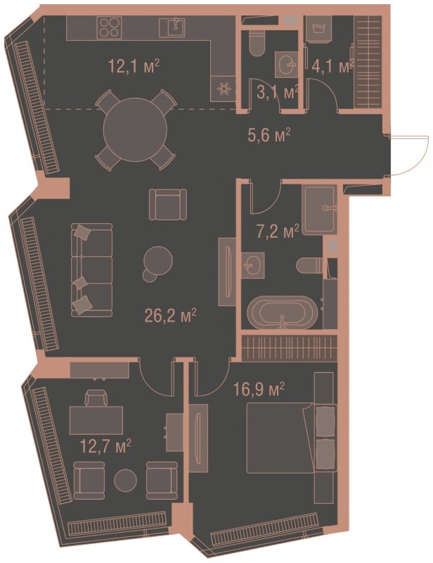 2-комнатная квартира без отделки, 88 м2, 15 этаж, сдача 1 квартал 2025 г., ЖК HIGH LIFE, корпус Soul Tower - объявление 1767806 - фото №1