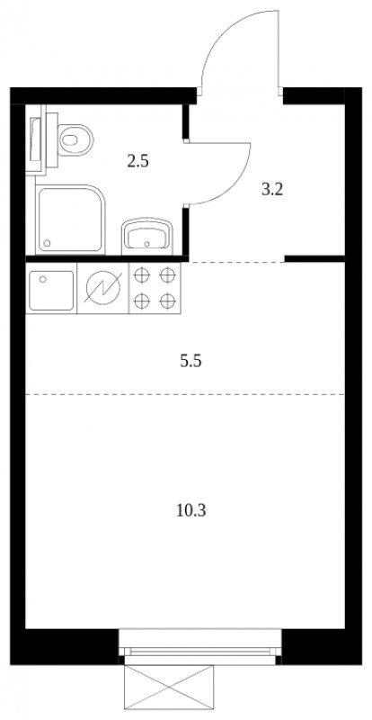 Студия с полной отделкой, 21.5 м2, 4 этаж, сдача 4 квартал 2023 г., ЖК Бунинские луга, корпус 3.1.2 - объявление 1618030 - фото №1