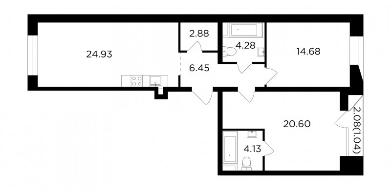 2-комнатная квартира без отделки, 78.99 м2, 3 этаж, сдача 4 квартал 2023 г., ЖК FORIVER, корпус 9 - объявление 1532952 - фото №1