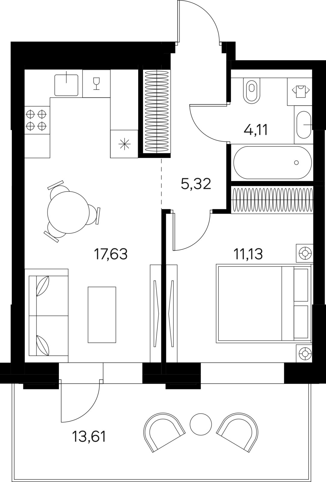 1-комнатная квартира без отделки, 42.28 м2, 1 этаж, сдача 4 квартал 2024 г., ЖК FØRST, корпус 2 - объявление 2386519 - фото №1