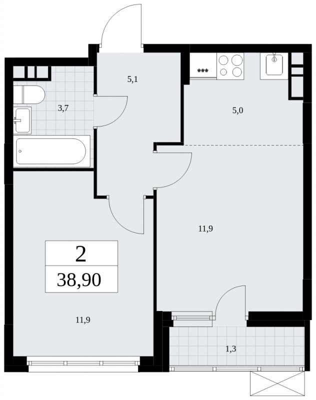2-комнатная квартира (евро) без отделки, 38.9 м2, 5 этаж, сдача 4 квартал 2024 г., ЖК Скандинавия, корпус 35.2.1 - объявление 1840942 - фото №1