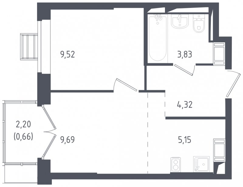 2-комнатная квартира с полной отделкой, 33.17 м2, 10 этаж, сдача 3 квартал 2024 г., ЖК Томилино Парк, корпус 5.1 - объявление 1830064 - фото №1