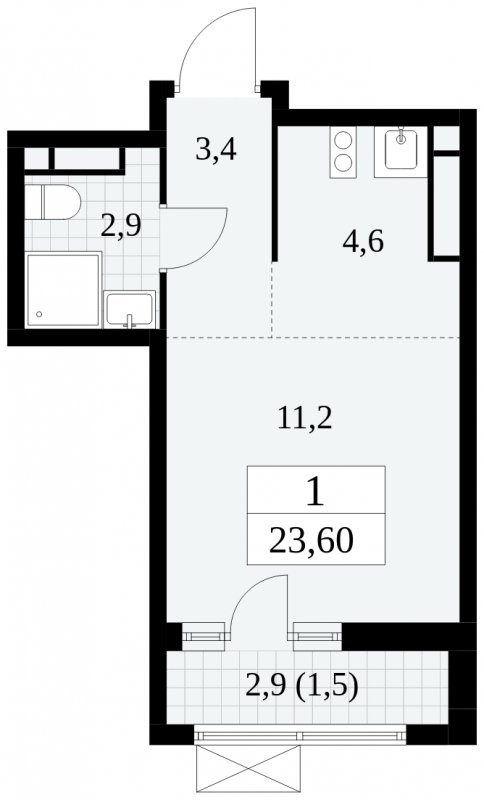 Студия с частичной отделкой, 23.6 м2, 14 этаж, сдача 2 квартал 2025 г., ЖК Прокшино, корпус 5.1.2 - объявление 1860111 - фото №1