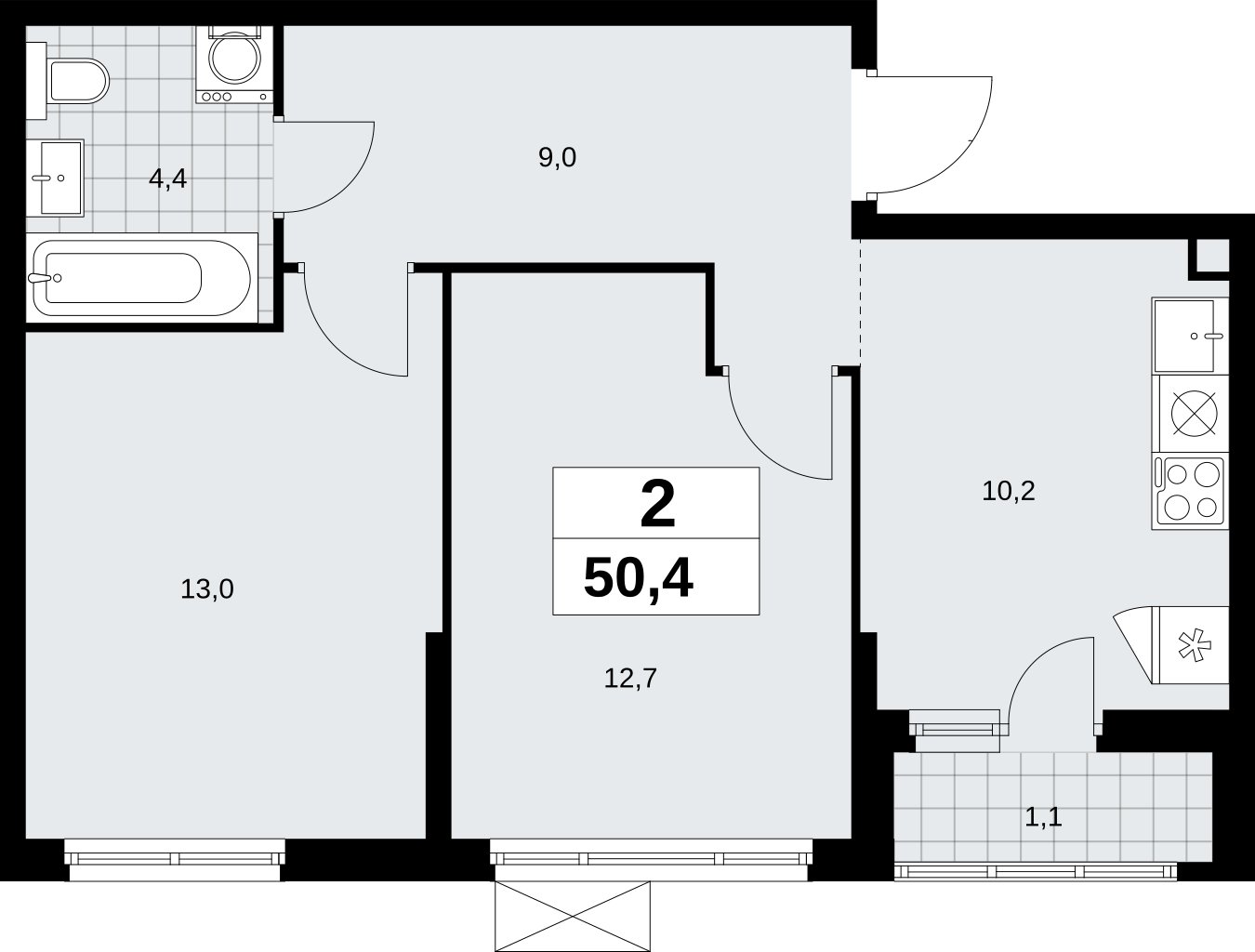 2-комнатная квартира без отделки, 50.4 м2, 2 этаж, сдача 2 квартал 2026 г., ЖК Дзен-кварталы, корпус 6.1.1 - объявление 2327127 - фото №1