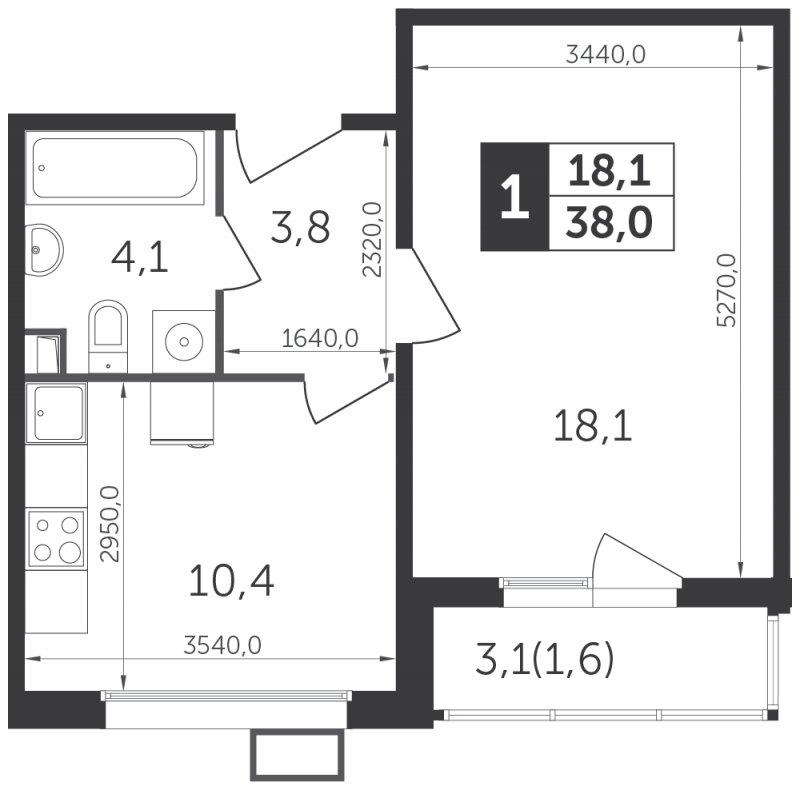 1-комнатная квартира с частичной отделкой, 37.9 м2, 17 этаж, дом сдан, ЖК Датский квартал, корпус 1 - объявление 1746749 - фото №1
