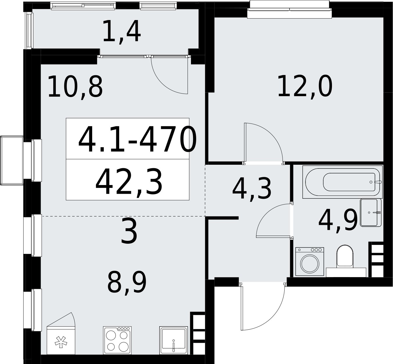 2-комнатная квартира (евро) с полной отделкой, 42.3 м2, 11 этаж, сдача 2 квартал 2027 г., ЖК Южные сады, корпус 4.1.2 - объявление 2392975 - фото №1