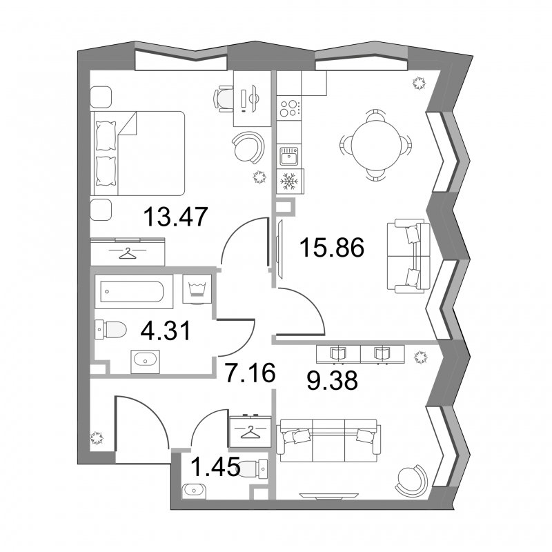 2-комнатная квартира без отделки, 51.7 м2, 2 этаж, сдача 4 квартал 2023 г., ЖК ЗИЛАРТ, корпус 14 - объявление 1962794 - фото №1
