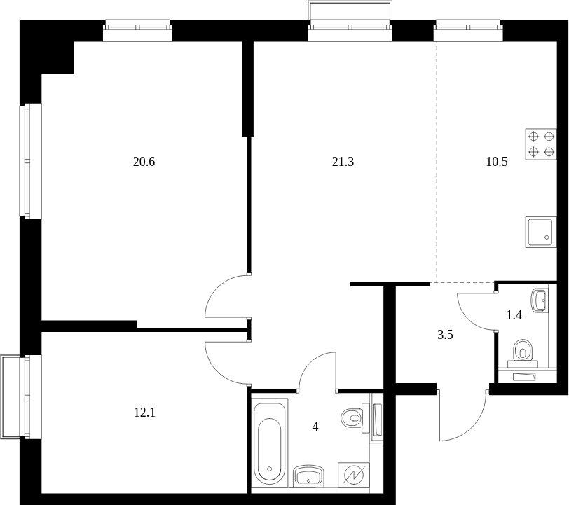 3-комнатная квартира с полной отделкой, 73.4 м2, 26 этаж, сдача 4 квартал 2023 г., ЖК Красноказарменная 15, корпус 1.2 - объявление 1998093 - фото №1