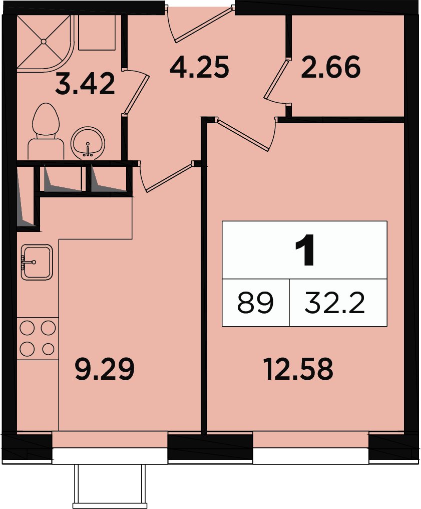 1-комнатные апартаменты без отделки, 30.8 м2, 5 этаж, дом сдан, ЖК Легендарный Квартал на Березовой  аллее, корпус 1 - объявление 2349041 - фото №1