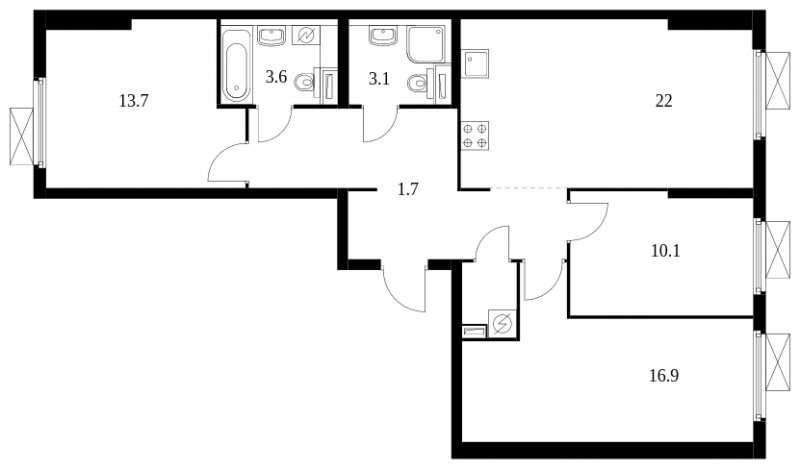 3-комнатная квартира с полной отделкой, 85.5 м2, 2 этаж, сдача 3 квартал 2024 г., ЖК Амурский парк, корпус 2 - объявление 1681024 - фото №1