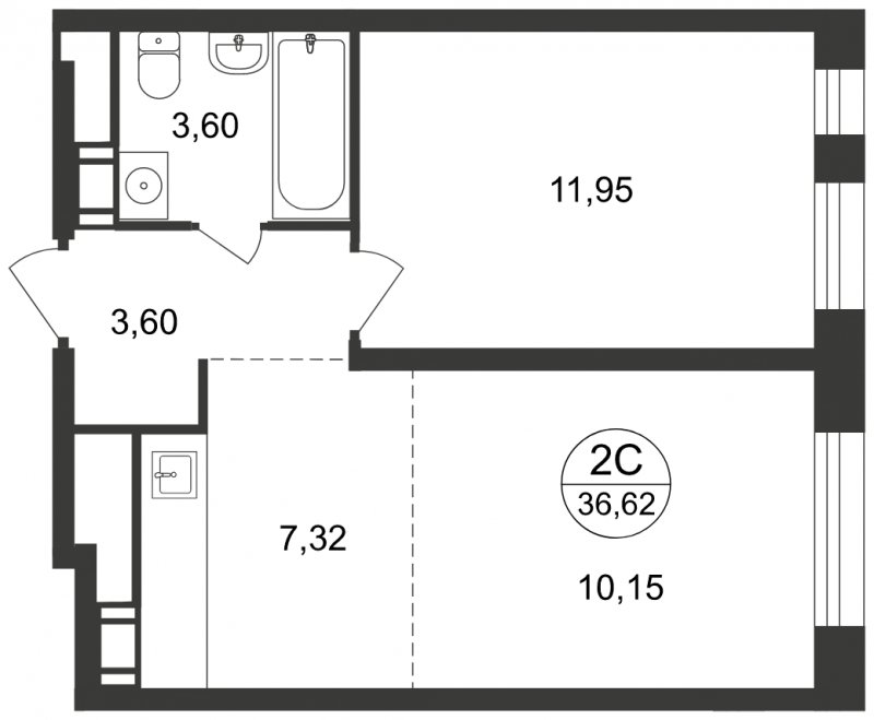 2-комнатная квартира (евро) с полной отделкой, 36.62 м2, 8 этаж, сдача 1 квартал 2023 г., ЖК Люберцы, корпус 61 - объявление 1662097 - фото №1