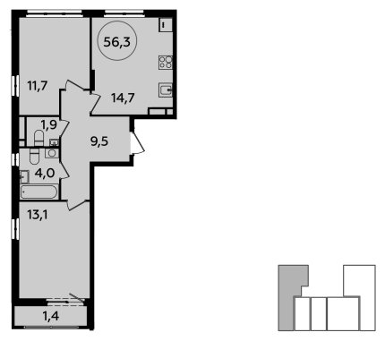 2-комнатная квартира с полной отделкой, 56.3 м2, 9 этаж, сдача 2 квартал 2024 г., ЖК Испанские кварталы, корпус 8.2 - объявление 1633648 - фото №1