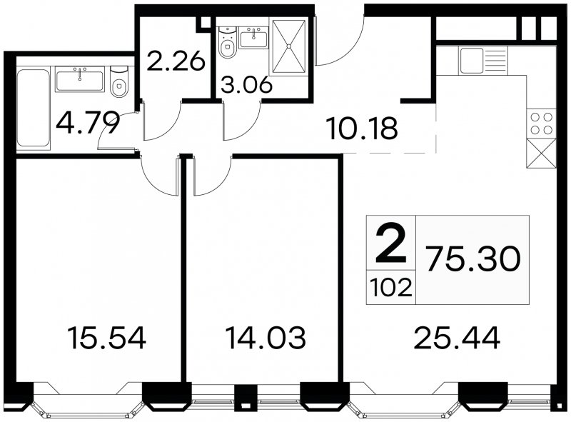2-комнатные апартаменты с частичной отделкой, 75.3 м2, 9 этаж, сдача 3 квартал 2024 г., ЖК GloraX Aura Белорусская, корпус 1 - объявление 1708738 - фото №1