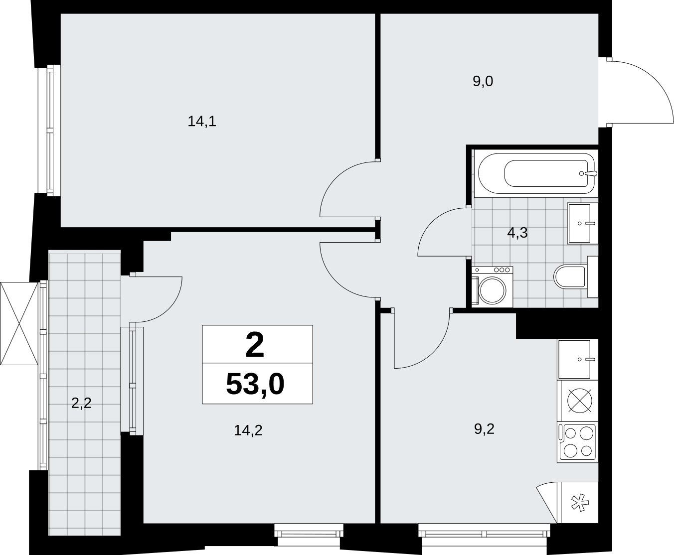 2-комнатная квартира без отделки, 53 м2, 16 этаж, сдача 1 квартал 2026 г., ЖК Дзен-кварталы, корпус 6.2.2 - объявление 2328756 - фото №1