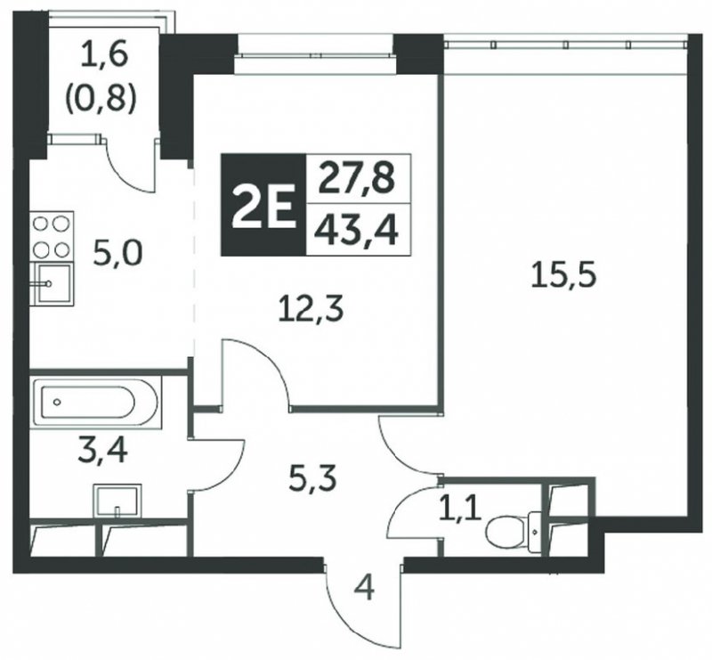 2-комнатная квартира (евро) без отделки, 43.3 м2, 4 этаж, сдача 4 квартал 2023 г., ЖК Датский квартал, корпус 2 - объявление 1695647 - фото №1