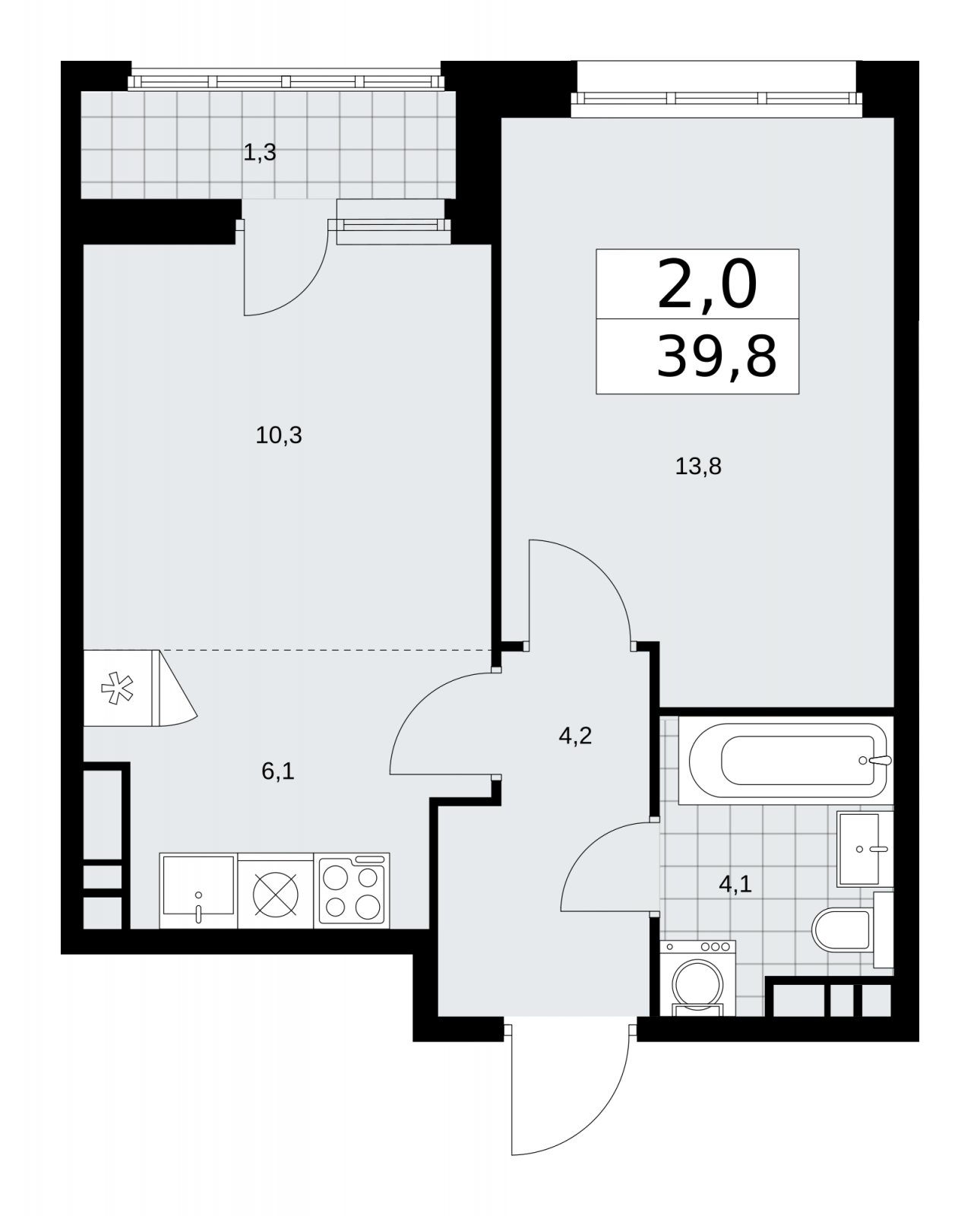2-комнатная квартира (евро) без отделки, 39.8 м2, 10 этаж, сдача 1 квартал 2026 г., ЖК Дзен-кварталы, корпус 3.2 - объявление 2241741 - фото №1