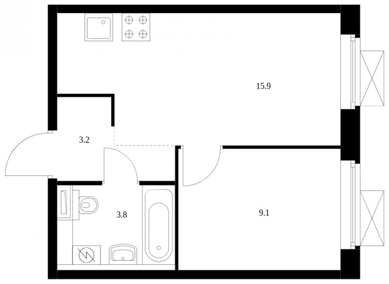 1-комнатная квартира с полной отделкой, 32 м2, 12 этаж, сдача 3 квартал 2024 г., ЖК Люблинский парк, корпус 15 - объявление 1688270 - фото №1