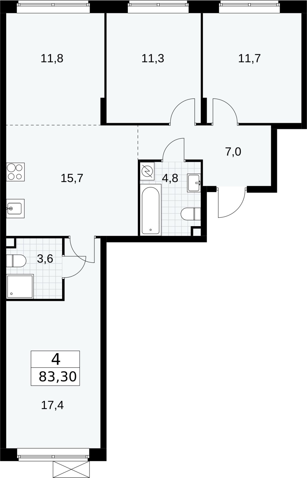 4-комнатная квартира без отделки, 84.1 м2, 2 этаж, сдача 1 квартал 2025 г., ЖК Прокшино, корпус 5.2.4 - объявление 2432065 - фото №1