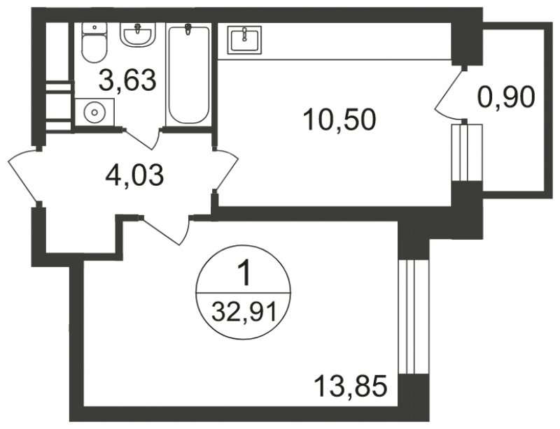 1-комнатная квартира с полной отделкой, 32.91 м2, 12 этаж, сдача 3 квартал 2023 г., ЖК Люберцы, корпус 66 - объявление 1598026 - фото №1