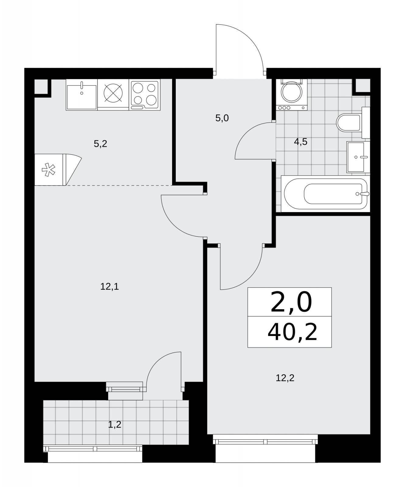 2-комнатная квартира (евро) с частичной отделкой, 40.2 м2, 2 этаж, сдача 1 квартал 2026 г., ЖК Бунинские кварталы, корпус 6.3 - объявление 2252611 - фото №1