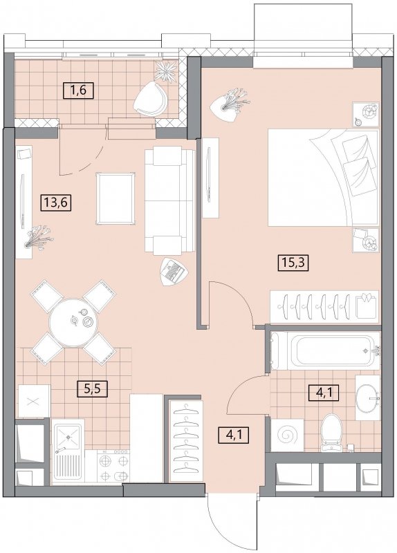 2-комнатная квартира (евро) с полной отделкой, 44.22 м2, 7 этаж, сдача 2 квартал 2022 г., ЖК Вестердам, корпус 3 - объявление 1541059 - фото №1
