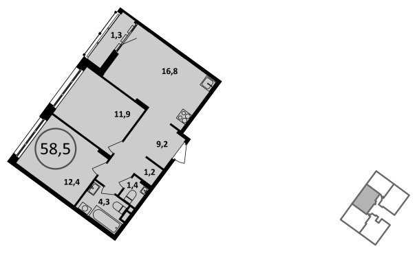 2-комнатная квартира без отделки, 58.5 м2, 11 этаж, сдача 4 квартал 2022 г., ЖК Испанские кварталы, корпус 5.3 - объявление 1409434 - фото №1