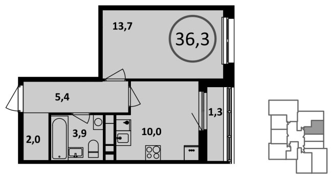 1-комнатная квартира без отделки, 36.3 м2, 14 этаж, сдача 1 квартал 2023 г., ЖК Испанские кварталы, корпус 6.1 - объявление 1409830 - фото №1