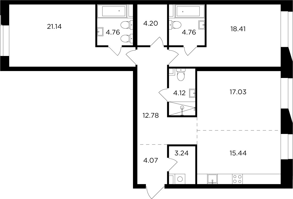 3-комнатная квартира без отделки, 109.95 м2, 12 этаж, дом сдан, ЖК FORIVER, корпус 3 - объявление 2371282 - фото №1