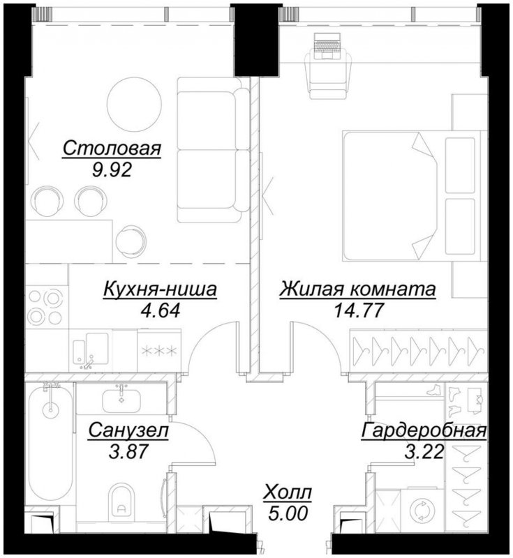 1-комнатная квартира с частичной отделкой, 41.33 м2, 4 этаж, сдача 4 квартал 2024 г., ЖК MOD, корпус Mod.D - объявление 1788155 - фото №1