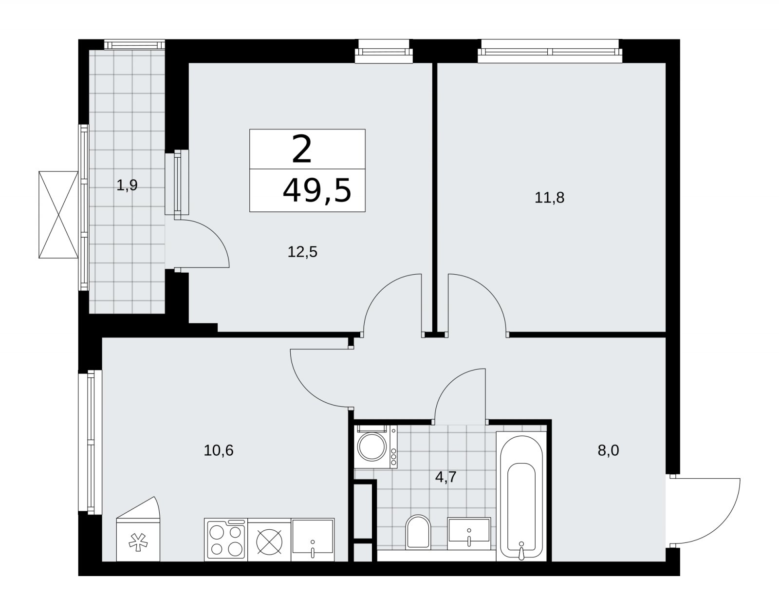 2-комнатная квартира без отделки, 49.5 м2, 4 этаж, сдача 1 квартал 2026 г., ЖК Прокшино, корпус 11.2.2 - объявление 2270067 - фото №1