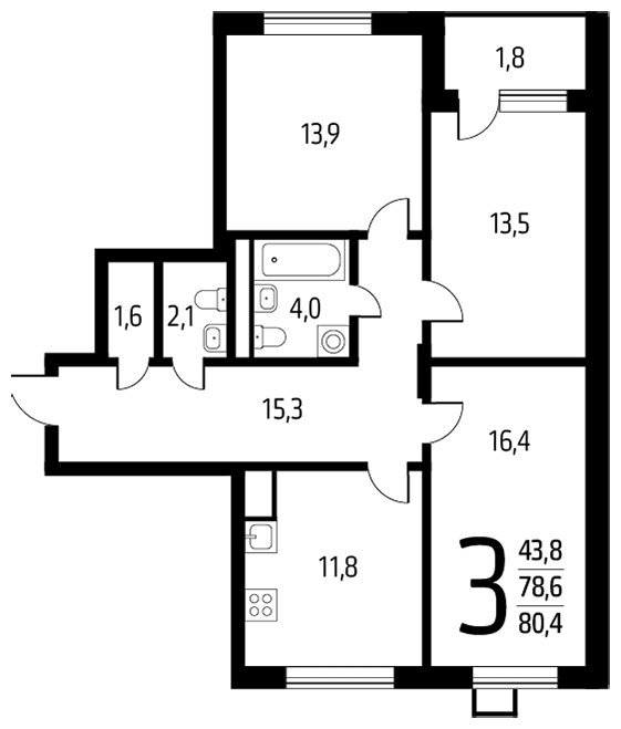 3-комнатная квартира с полной отделкой, 80.4 м2, 3 этаж, дом сдан, ЖК Новые Ватутинки. Центральный, корпус 9/2/2.2 - объявление 1674726 - фото №1