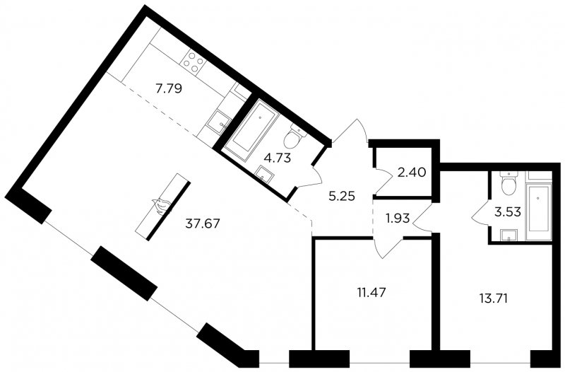3-комнатная квартира без отделки, 88.48 м2, 16 этаж, сдача 4 квартал 2023 г., ЖК FORIVER, корпус 2 - объявление 1770826 - фото №1