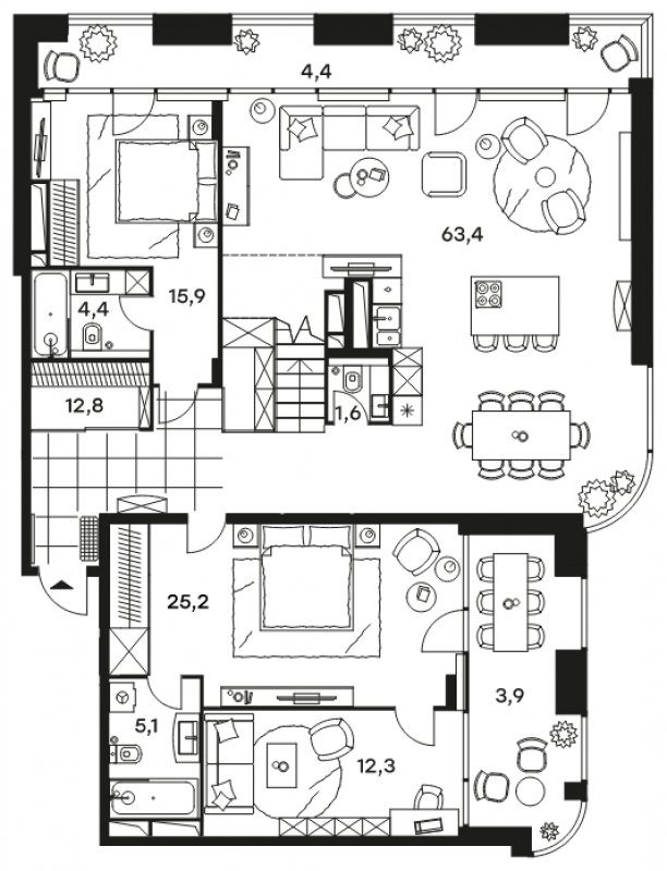 6-комнатные апартаменты без отделки, 227.3 м2, 25 этаж, сдача 2 квартал 2022 г., ЖК Level Стрешнево, корпус Север - объявление 1672167 - фото №1