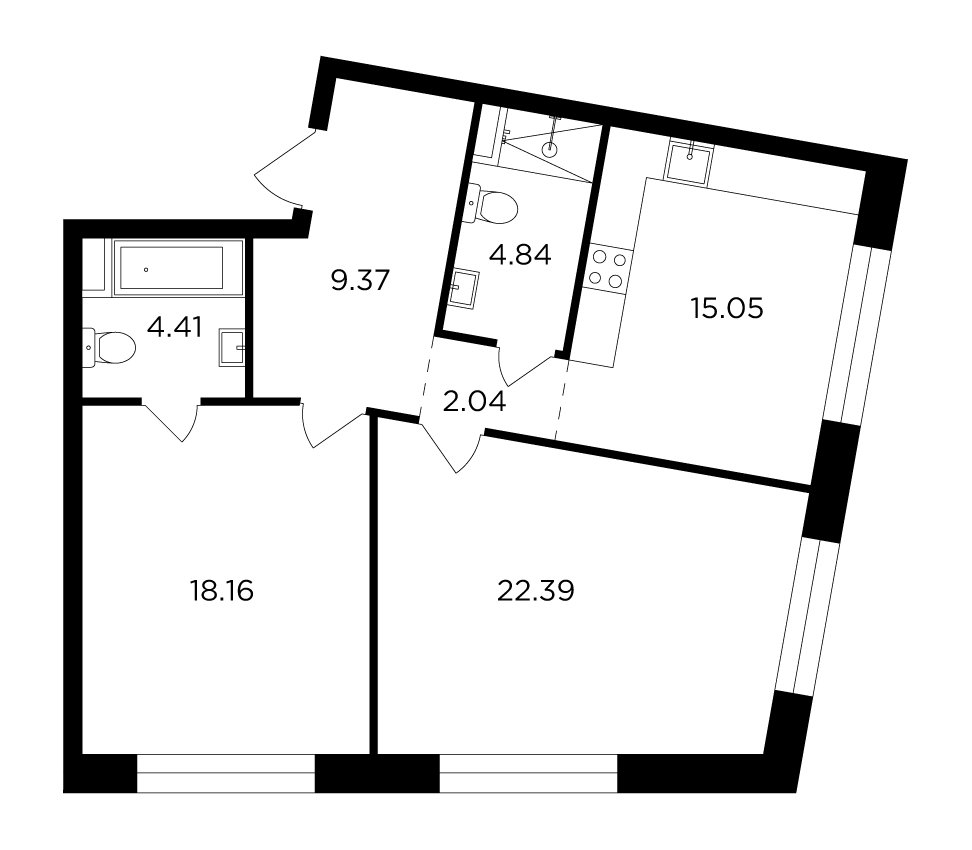 2-комнатная квартира с частичной отделкой, 76.26 м2, 9 этаж, дом сдан, ЖК FORIVER, корпус 8 - объявление 2371326 - фото №1