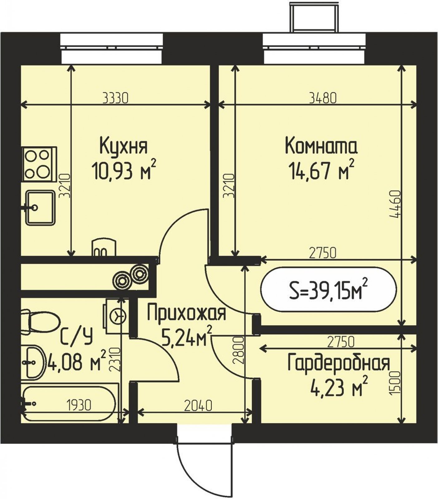 1-комнатная квартира без отделки, 39.15 м2, 1 этаж, сдача 4 квартал 2027 г., ЖК Мечта, квартал Дружба, корпус 1 - объявление 2408534 - фото №1