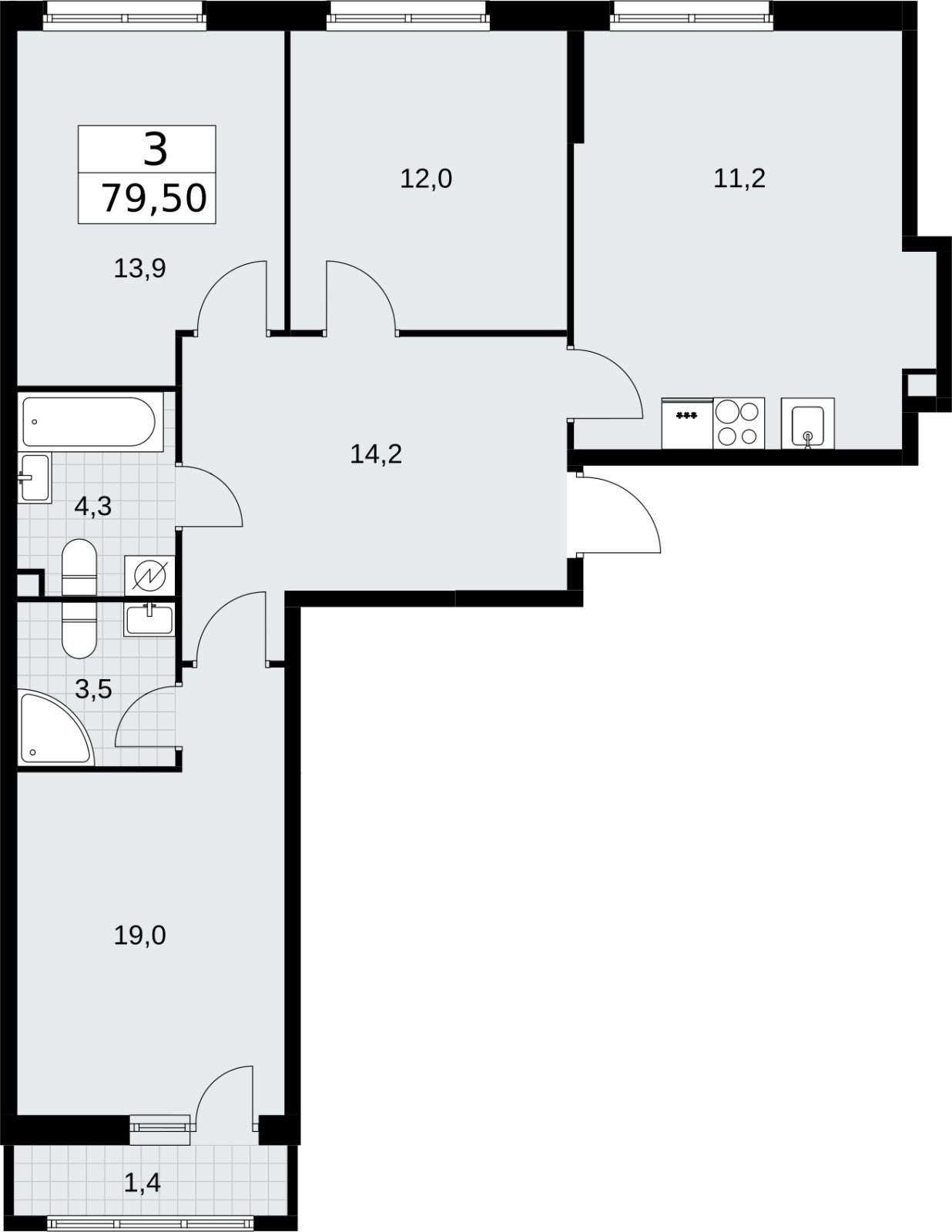3-комнатная квартира без отделки, 79.5 м2, 2 этаж, сдача 3 квартал 2026 г., ЖК Родные кварталы, корпус 3.1 - объявление 2378268 - фото №1