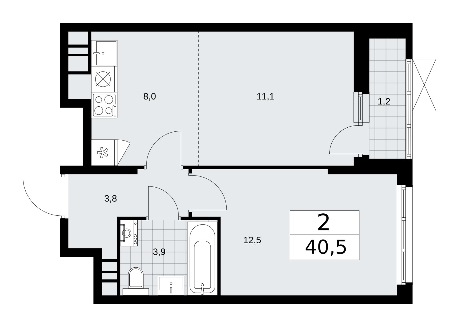 2-комнатная квартира (евро) без отделки, 40.5 м2, 4 этаж, сдача 1 квартал 2026 г., ЖК Скандинавия, корпус 37.2.1 - объявление 2254287 - фото №1