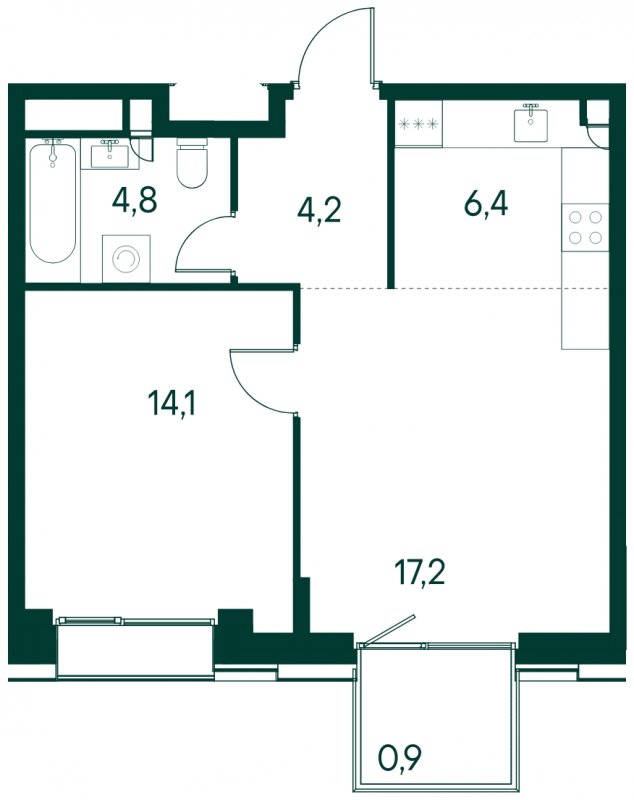 1-комнатная квартира без отделки, 47.6 м2, 8 этаж, сдача 2 квартал 2025 г., ЖК Клубный город на реке Primavera, корпус 4 квартала "Vivaldi" - объявление 1784607 - фото №1