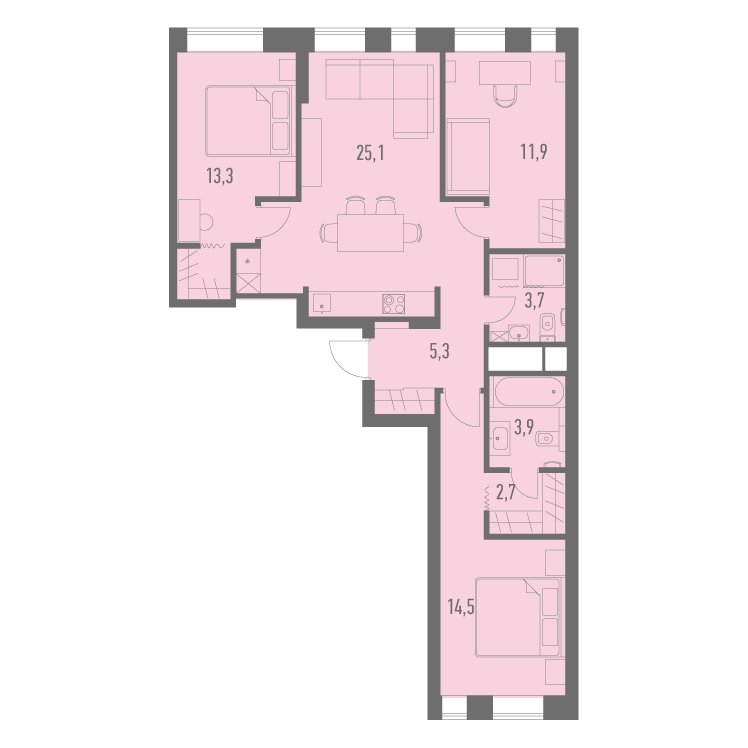 3-комнатная квартира с частичной отделкой, 80.3 м2, 13 этаж, сдача 2 квартал 2023 г., ЖК Кварталы 21/19, корпус 20 - объявление 2025266 - фото №1