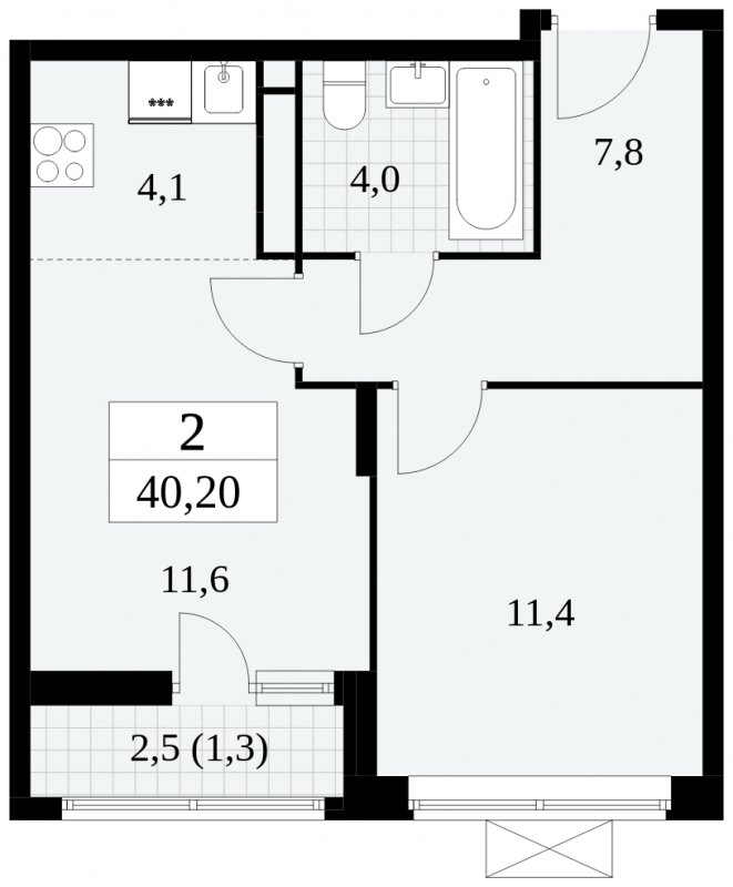 2-комнатная квартира (евро) с полной отделкой, 40.2 м2, 11 этаж, сдача 3 квартал 2024 г., ЖК Прокшино, корпус 8.1 - объявление 1683683 - фото №1