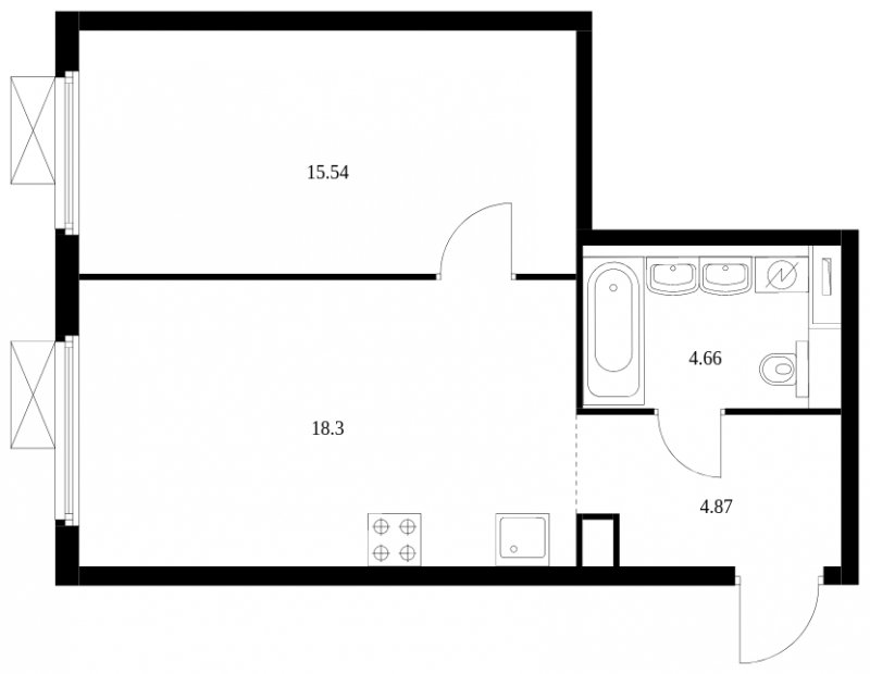 1-комнатная квартира с полной отделкой, 43.37 м2, 21 этаж, сдача 2 квартал 2024 г., ЖК Матвеевский Парк, корпус 2.1 - объявление 1609919 - фото №1