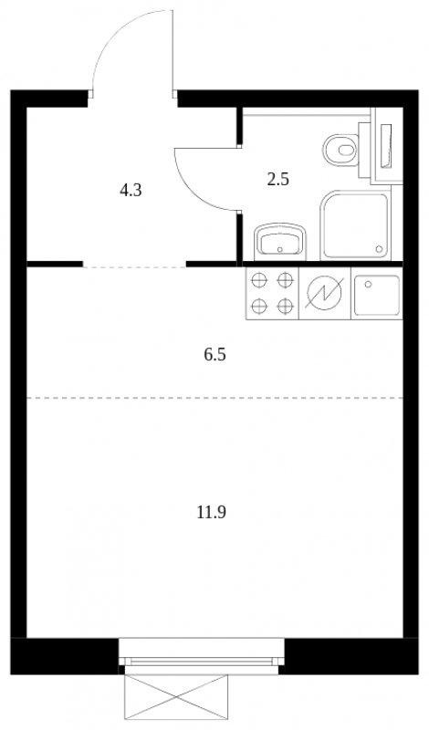 Студия с полной отделкой, 25.2 м2, 13 этаж, сдача 3 квартал 2024 г., ЖК Люблинский парк, корпус 15 - объявление 1687030 - фото №1