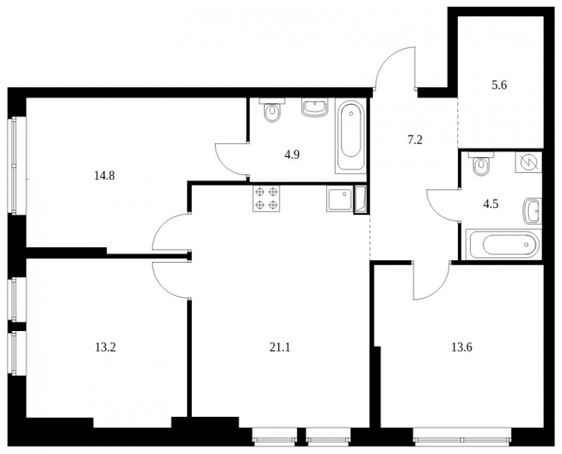 3-комнатная квартира с частичной отделкой, 84.9 м2, 2 этаж, сдача 4 квартал 2023 г., ЖК Кронштадтский 9, корпус 1.4 - объявление 1618230 - фото №1