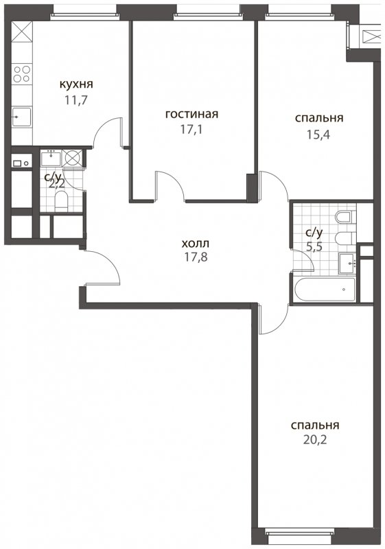 3-комнатная квартира без отделки, 89.9 м2, 4 этаж, дом сдан, ЖК HomeCity, корпус 2 - объявление 1704876 - фото №1