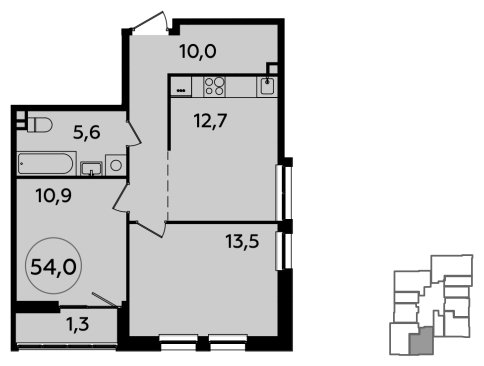 2-комнатная квартира без отделки, 54 м2, 3 этаж, сдача 4 квартал 2023 г., ЖК Южные сады, корпус 1.3 - объявление 2060543 - фото №1