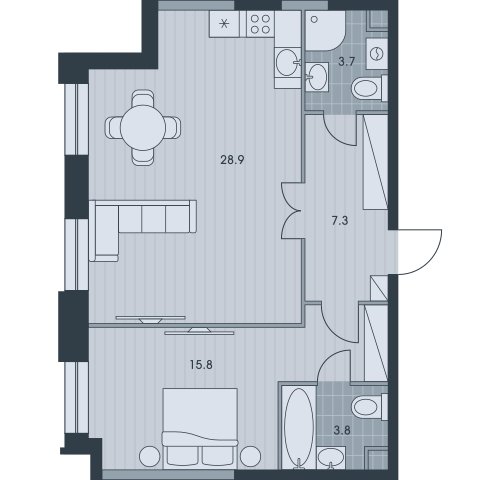 2-комнатная квартира без отделки, 59.8 м2, 32 этаж, дом сдан, ЖК EVER, корпус 2 - объявление 2331700 - фото №1